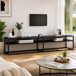 Sturdy Black Marble TV Cabinet with Tempered Glass Top