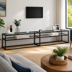 Stylish Tempered Glass TV Cabinet with Steel Frame