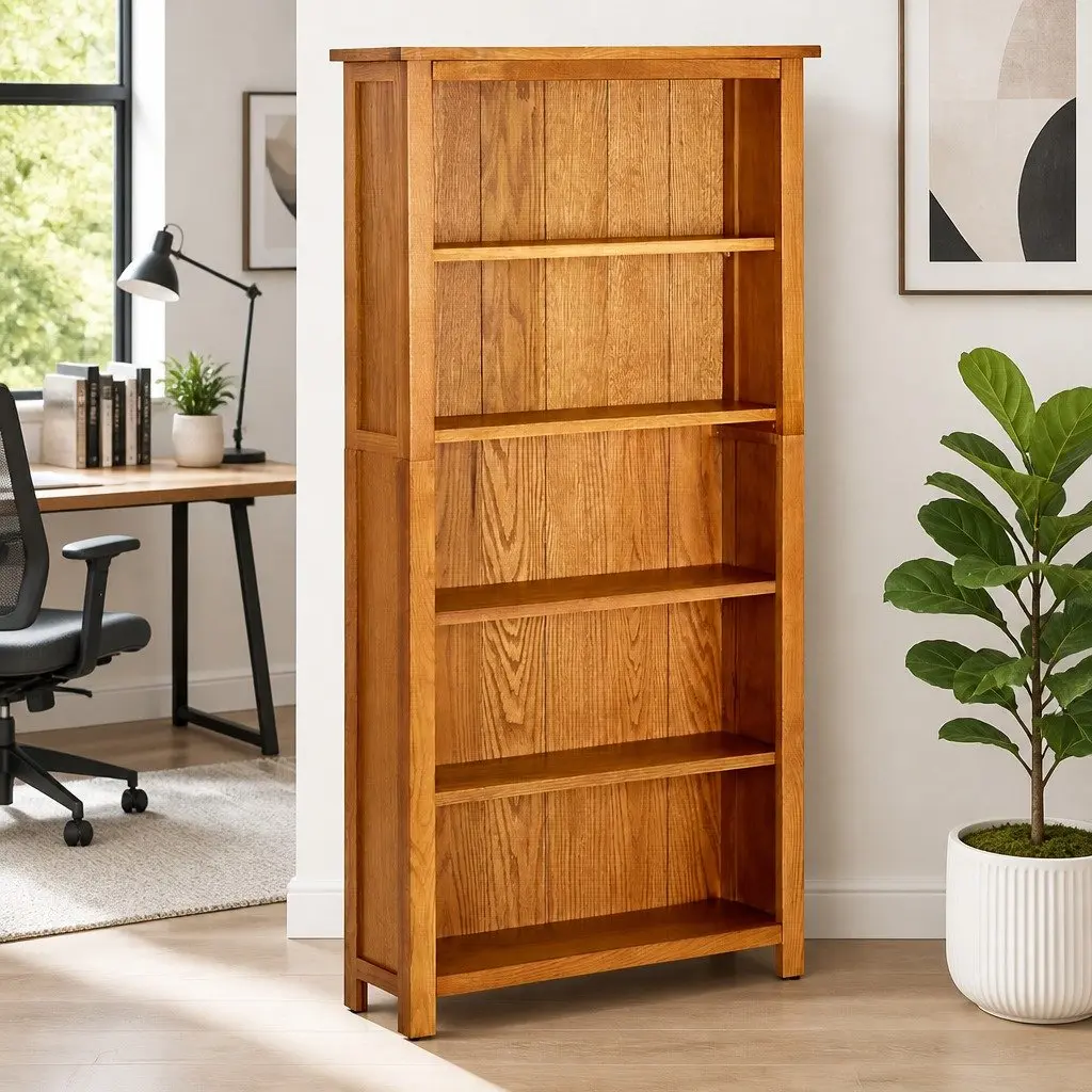 Solid Oak Wood 5-Tier Bookcase 70x22x140cm