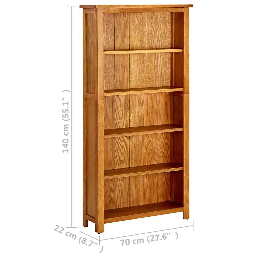 Solid Oak Wood 5-Tier Bookcase 70x22x140cm