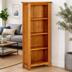 Durable 4-Tier Wooden Bookcase in Brown - Solid Oak