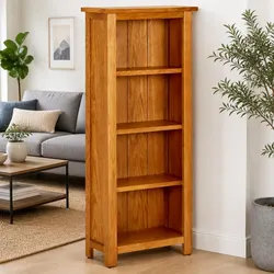 Durable 4-Tier Wooden Bookcase in Brown - Solid Oak