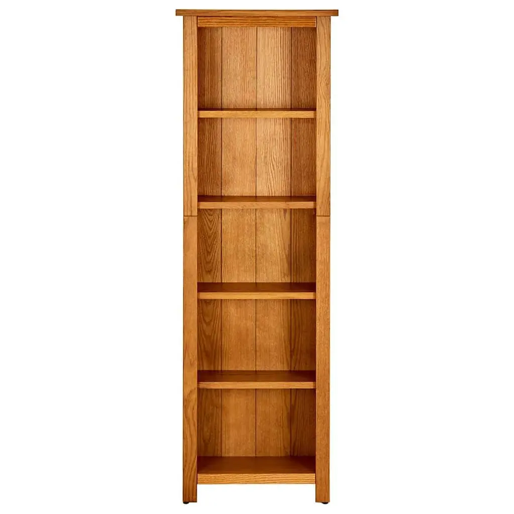 5-Tier Solid Oak Wood Bookcase for Sturdy Storage