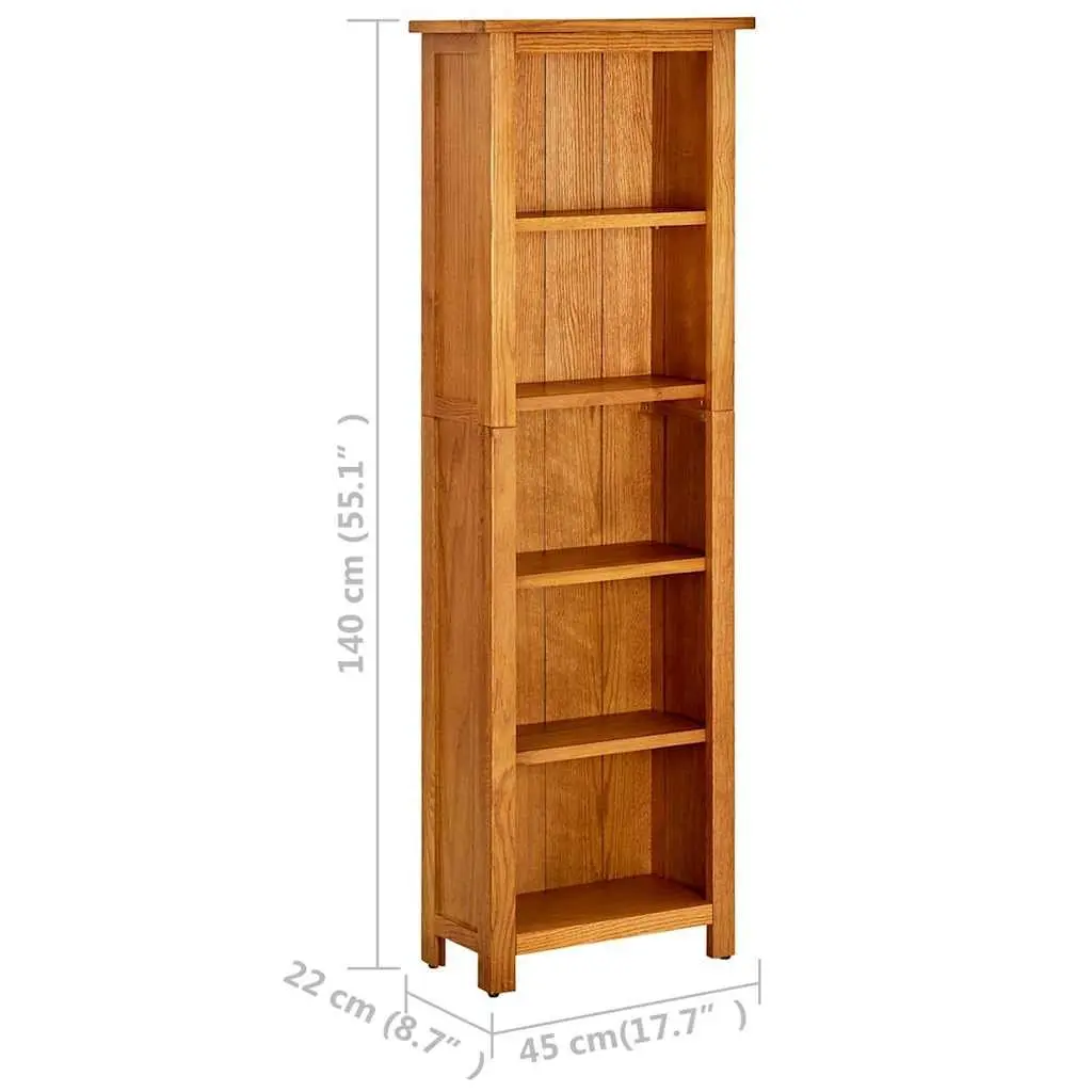 5-Tier Solid Oak Wood Bookcase for Sturdy Storage