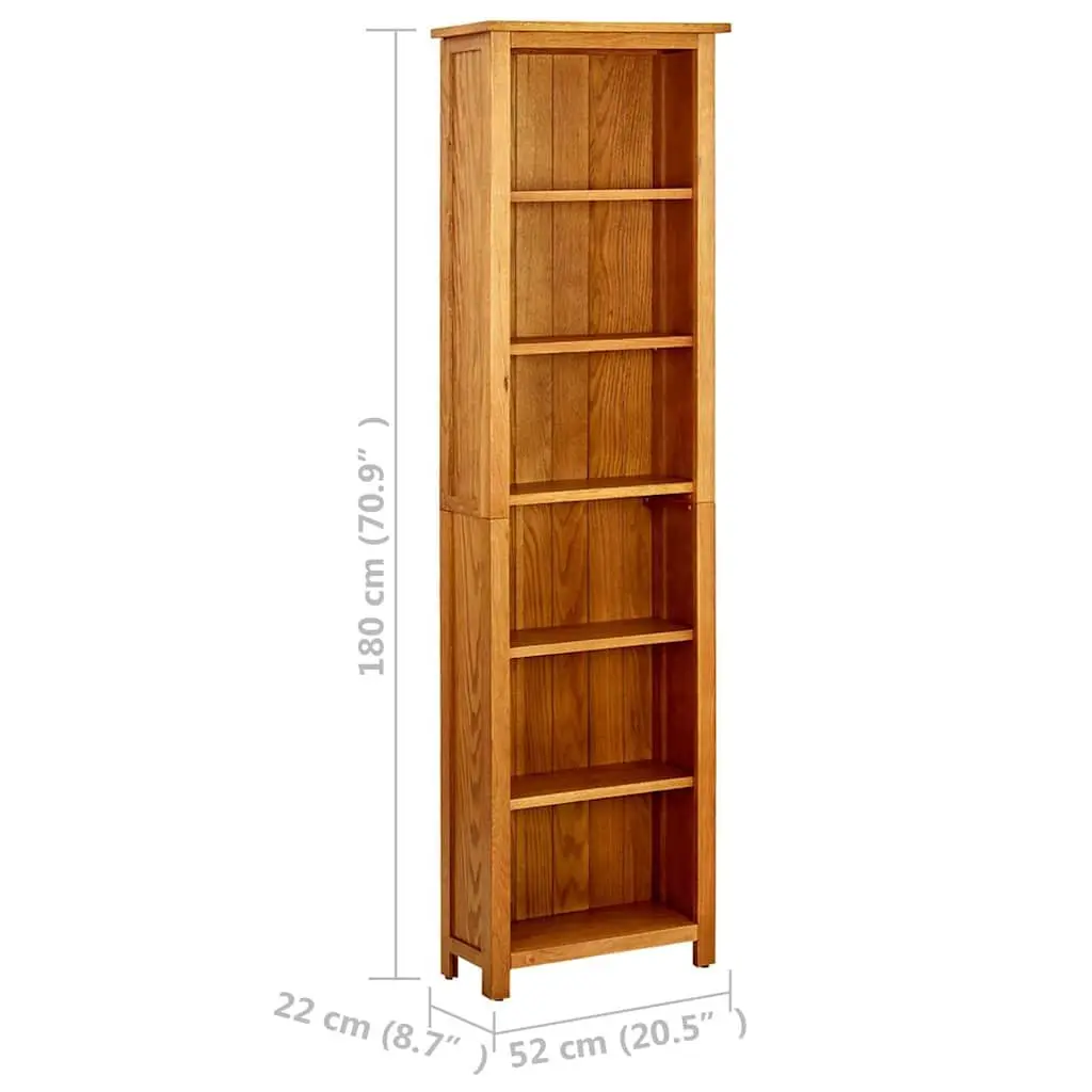 6-Tier Bookcase 52x22x180cm Solid Oak Wood Shelving Standing Shelf Display Unit