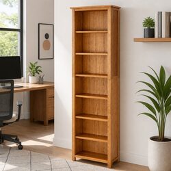 7-Tier Bookcase 60x22x200 cm Solid Oak Wood Standing Shelf Storage Display