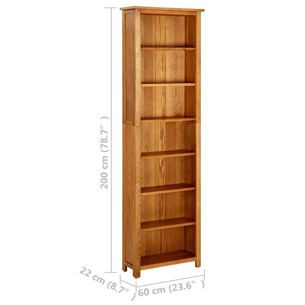 7-Tier Bookcase 60x22x200 cm Solid Oak Wood Standing Shelf Storage Display