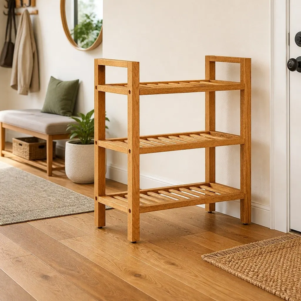Brown Wooden Shoe Rack with 3 Shelves