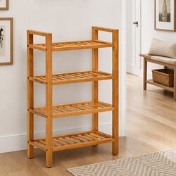 Brown Wooden Shoe Rack with 4 Shelves for Organized Footwear