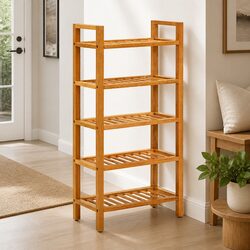 Brown Wooden Shoe Rack with 5 Sturdy Shelves