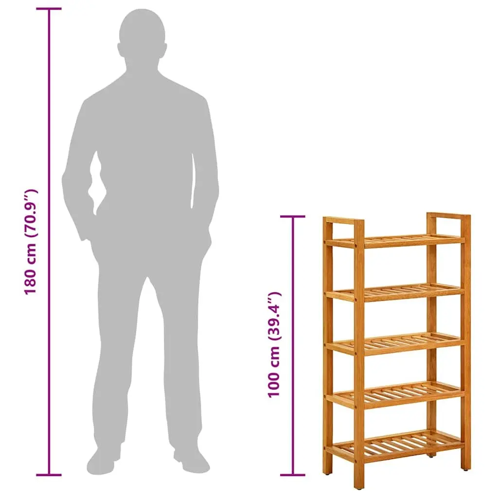 Shoe Rack Solid Oak Wood 5 Shelves Brown