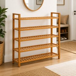 Durable Wooden Shoe Rack with 5 Shelves in Brown