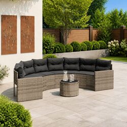 Durable Half-Round Garden Sofa Set with Table in Grey