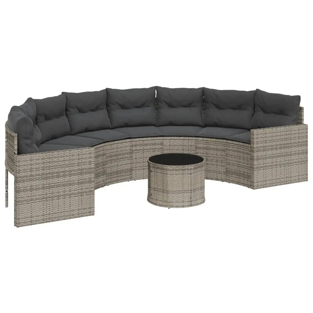 Half-Round Garden Sofa Set with Table in Grey