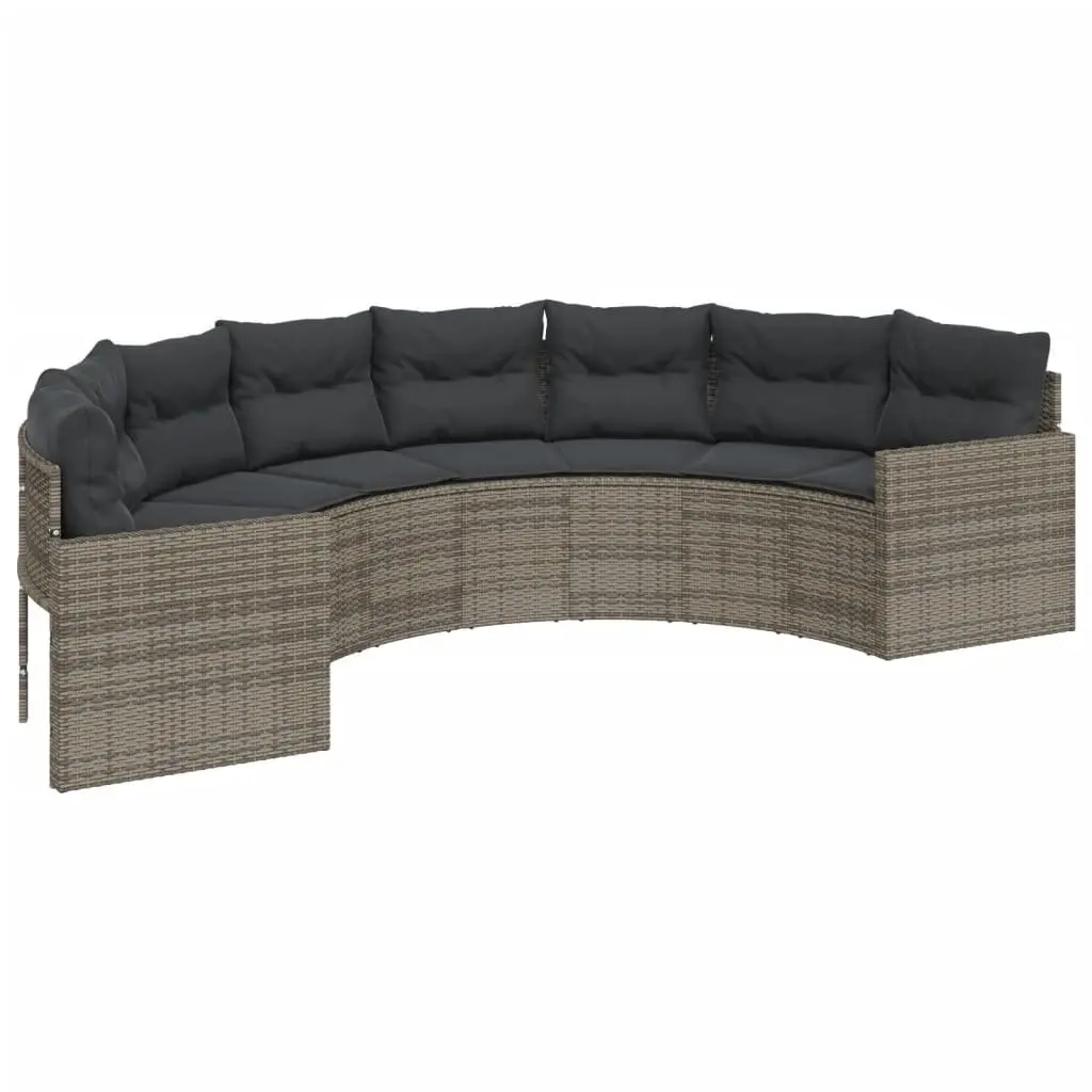 Half-Round Garden Sofa Set with Table in Grey