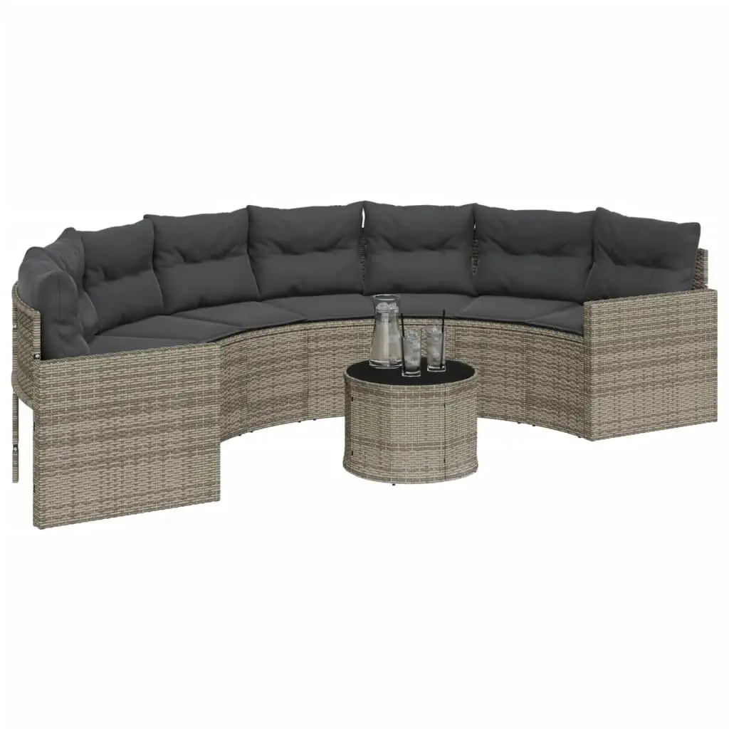 Half-Round Garden Sofa Set with Table in Grey