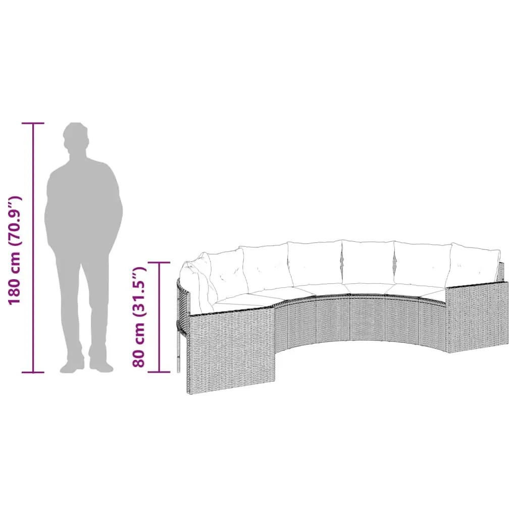 Half-Round Garden Sofa Set with Table in Grey
