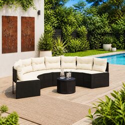 Durable Half-Round Outdoor Sofa Set with Cushions and Table