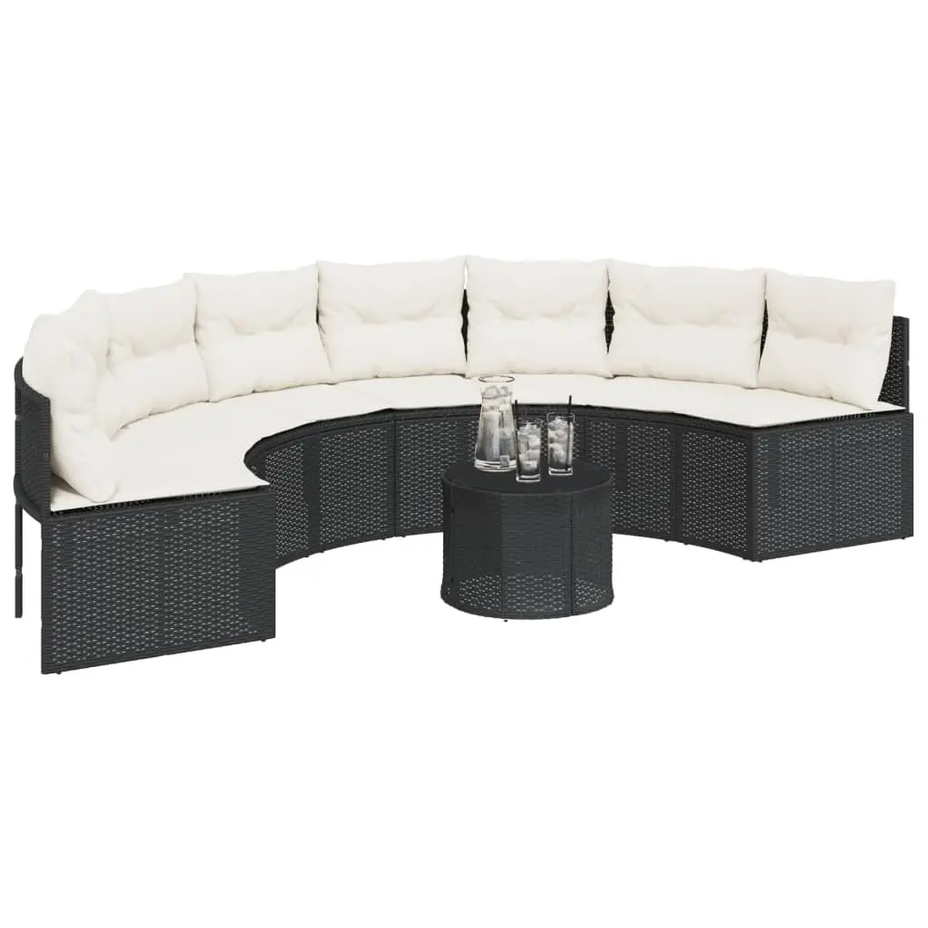 Half-Round Outdoor Sofa Set with Cushions and Table
