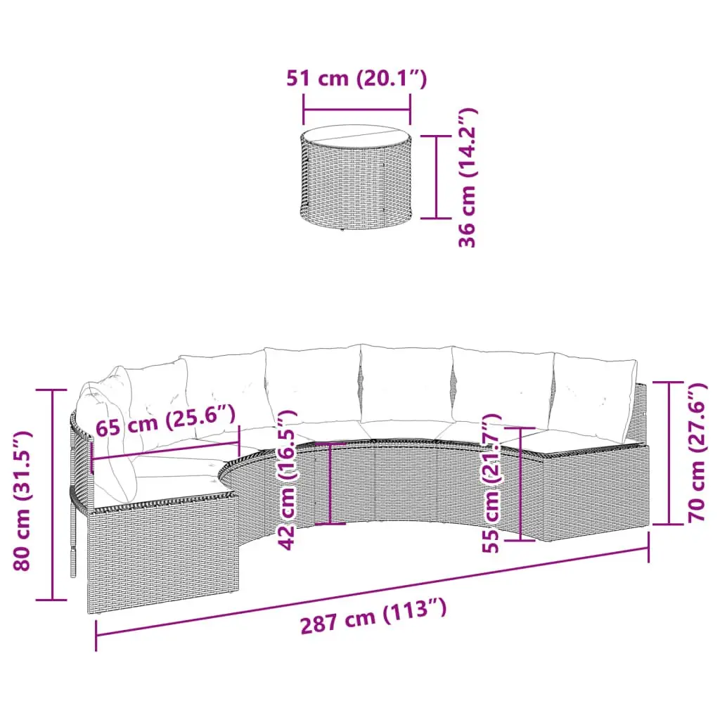 Half-Round Outdoor Sofa Set with Cushions and Table