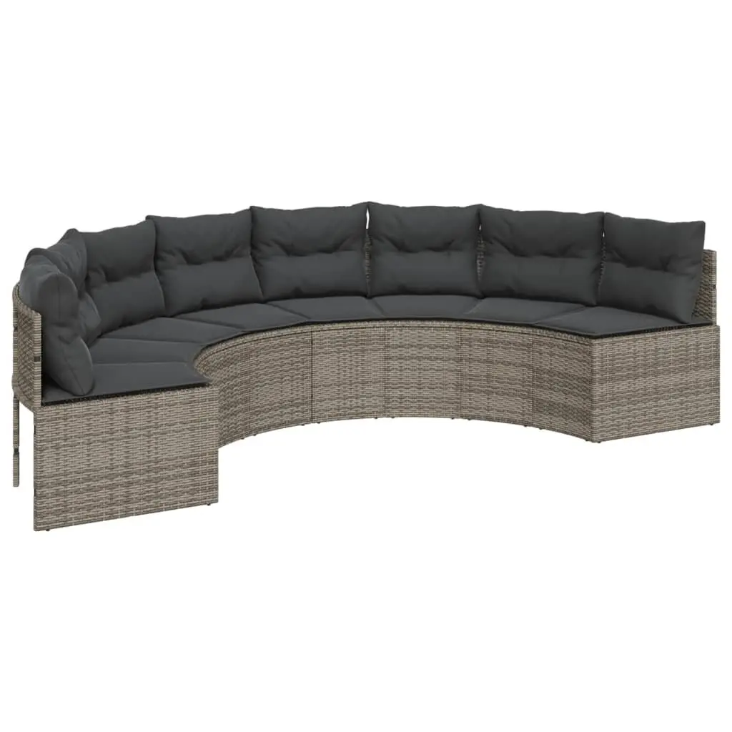 Half-Round Garden Sofa with Glass Table in Grey