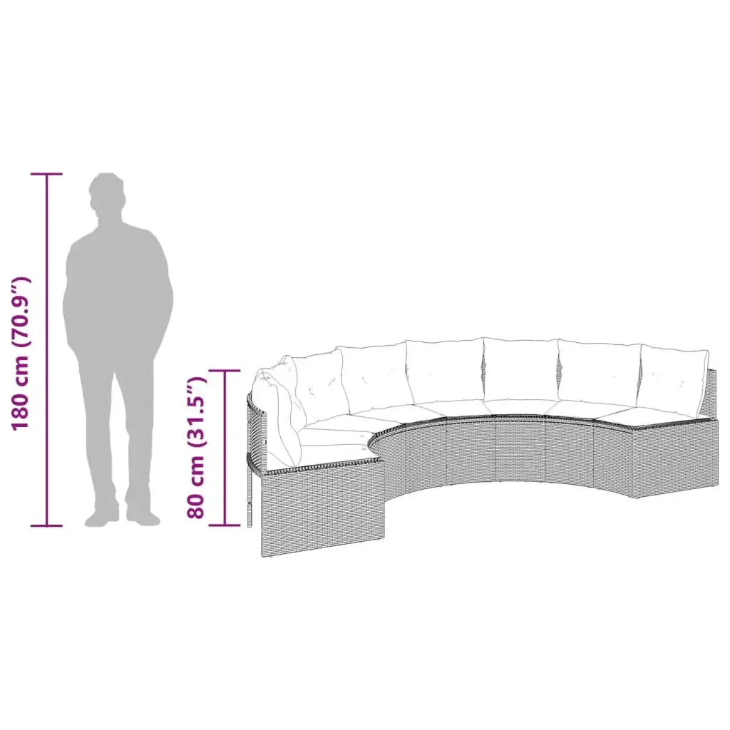 Half-Round Garden Sofa with Glass Table in Grey