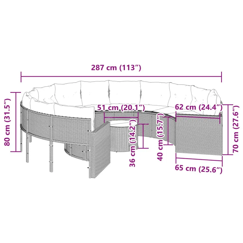 Round Garden Sofa Set with Integrated Coffee Table