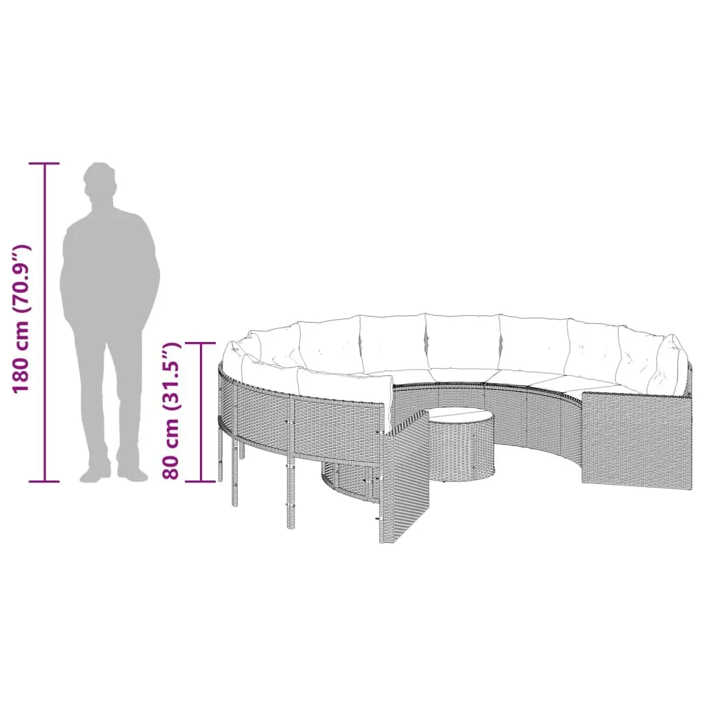Round Garden Sofa Set with Integrated Coffee Table