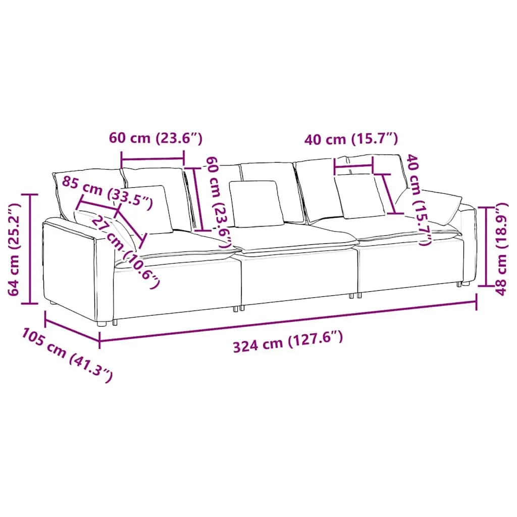 Modular Sectional Sofa Three-Seater in Grey