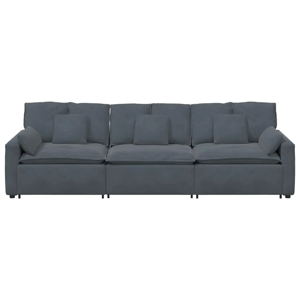 Three-Section Modular Sofa with Grey Velvet Cushions