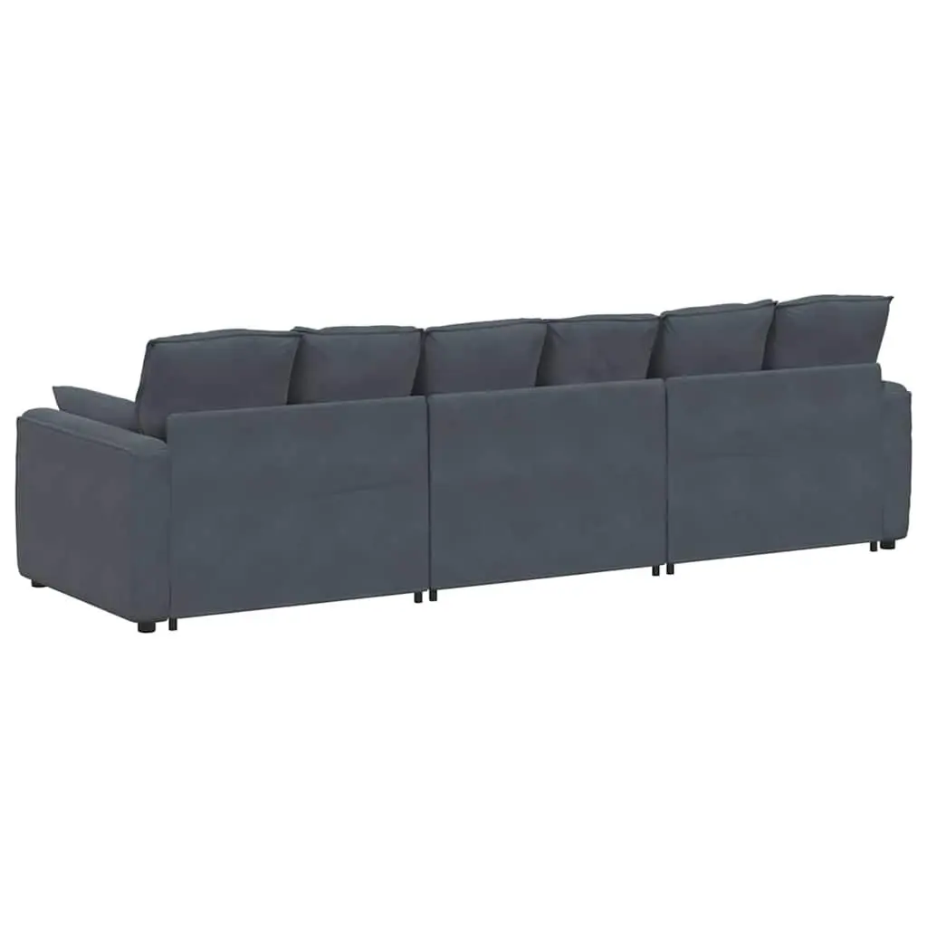 Three-Section Modular Sofa with Grey Velvet Cushions