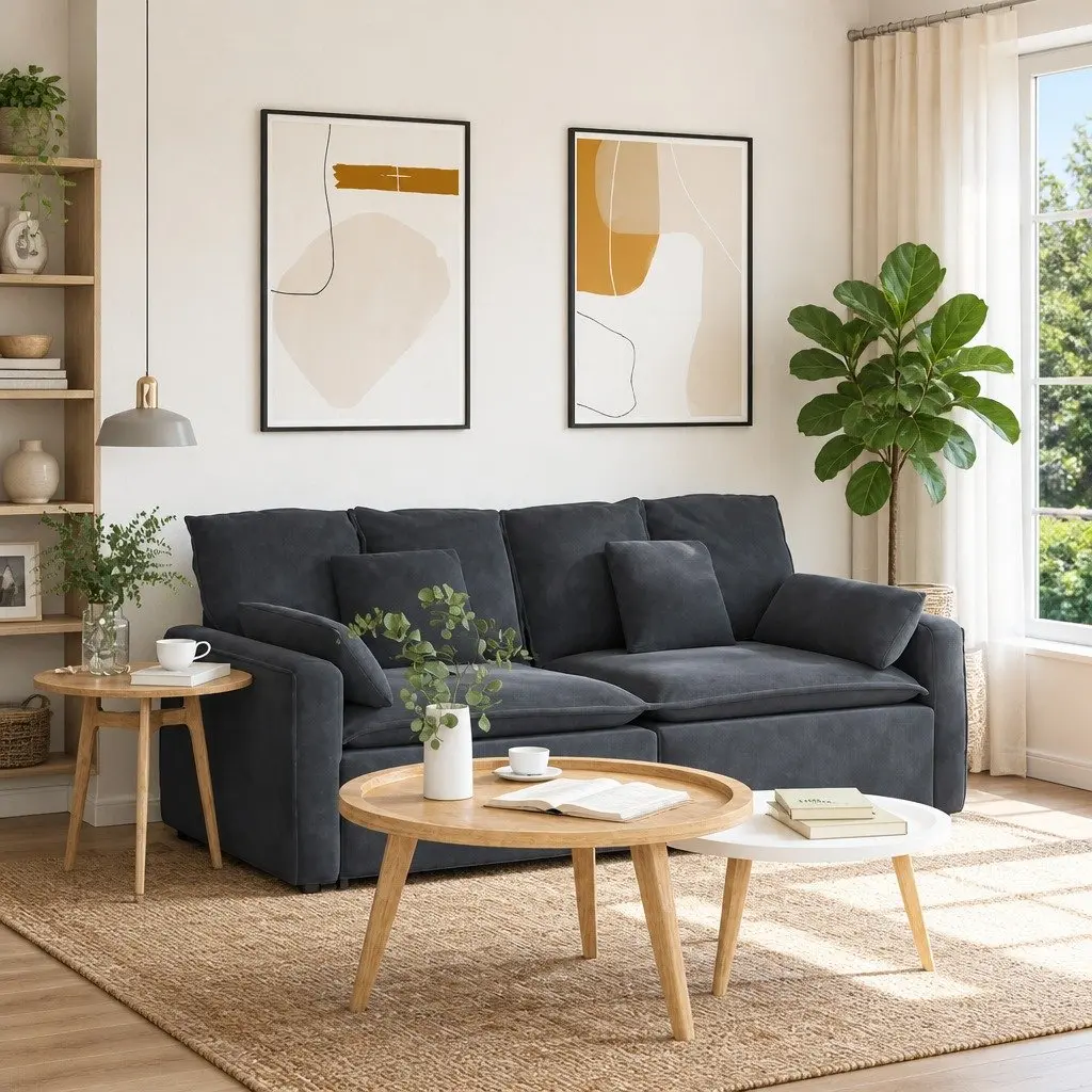Grey Modular Sectional Sofa with Cushions