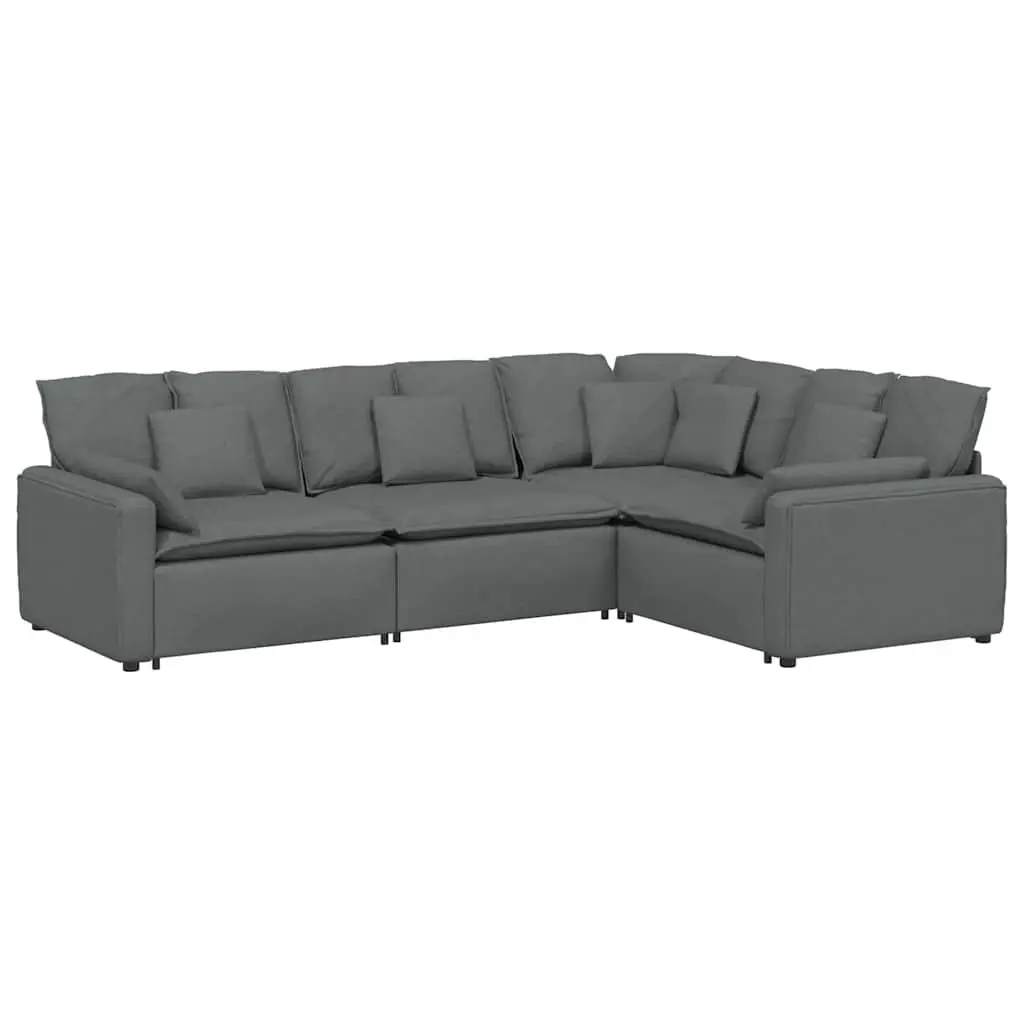 Four-Section Grey Fabric Modular Sofa with Cushions