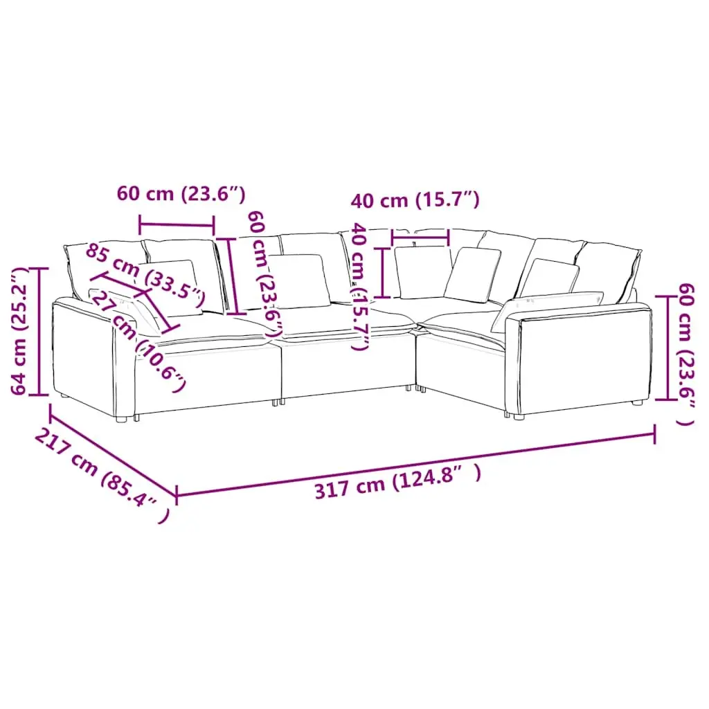 Four-Section Grey Fabric Modular Sofa with Cushions