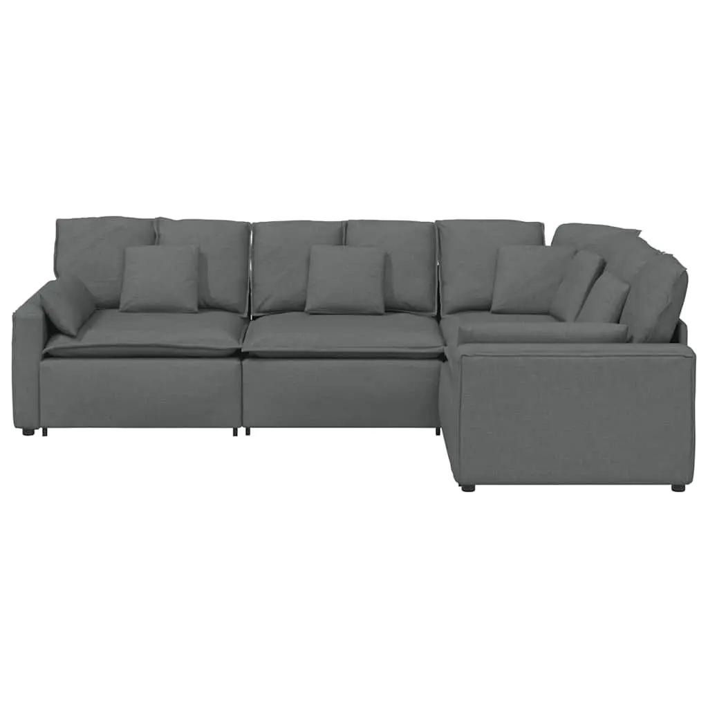 Four-Section Grey Fabric Modular Sofa with Cushions