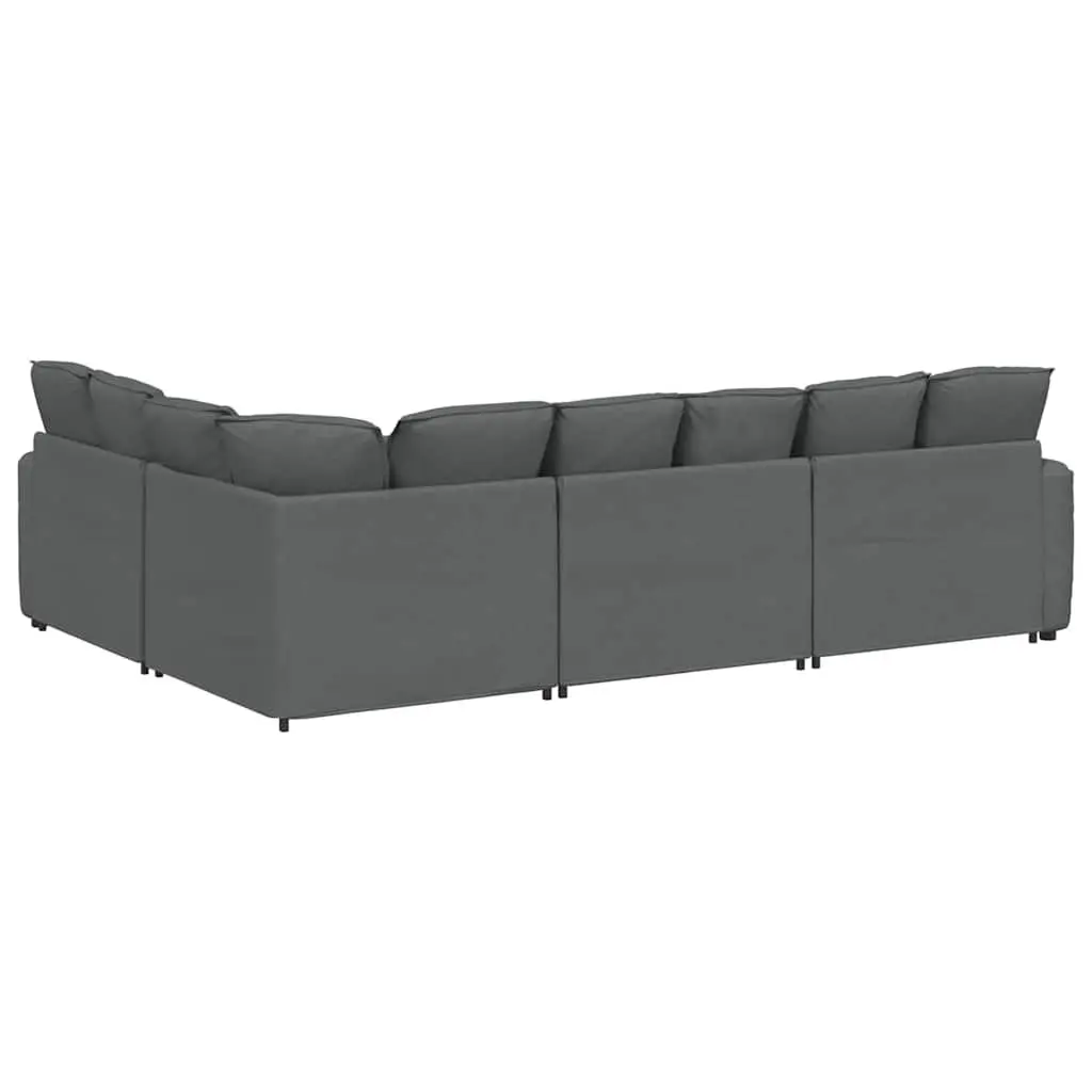 Four-Section Grey Fabric Modular Sofa with Cushions
