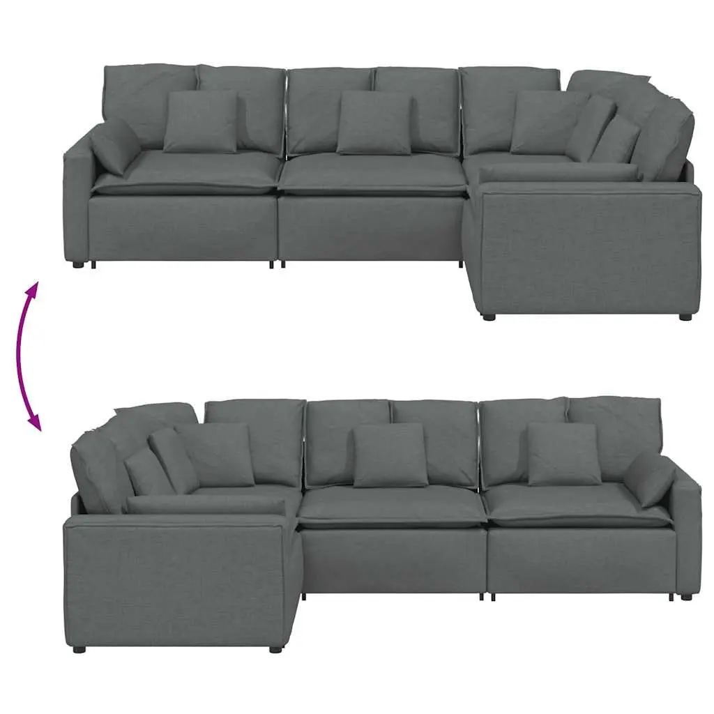 Four-Section Grey Fabric Modular Sofa with Cushions