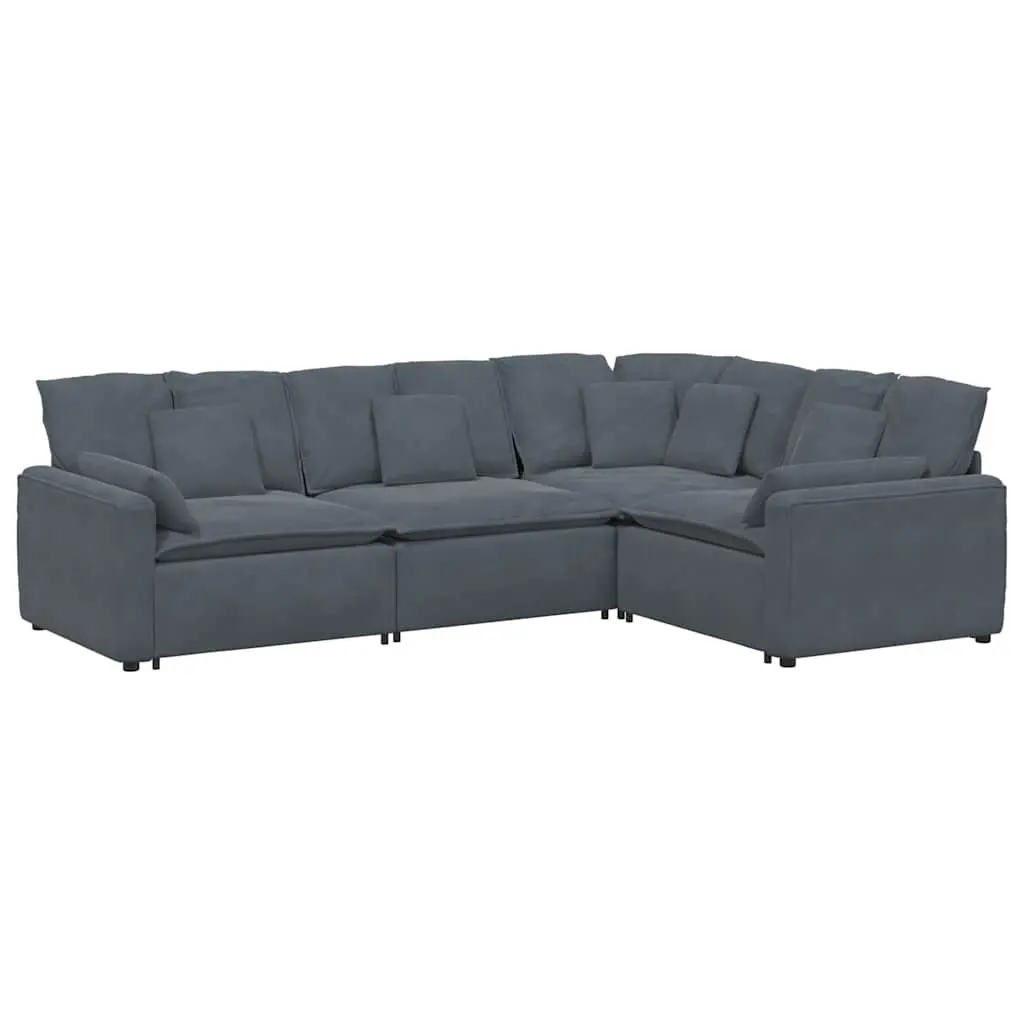 Modular Sectional Sofa Velvet Four Sections Grey