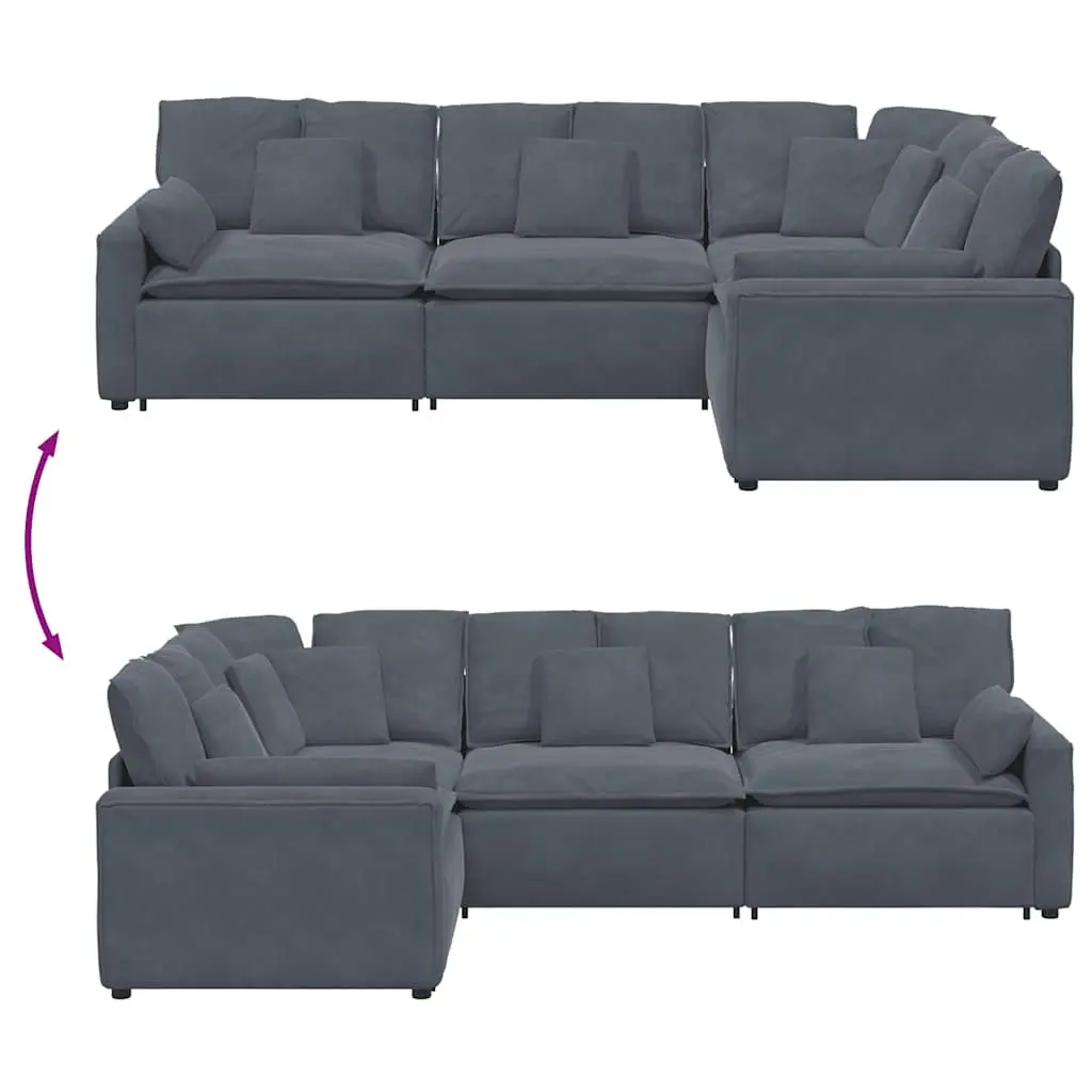 Modular Sectional Sofa Velvet Four Sections Grey