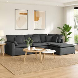 Stylish Modular Sectional Sofa with Footstool in Grey