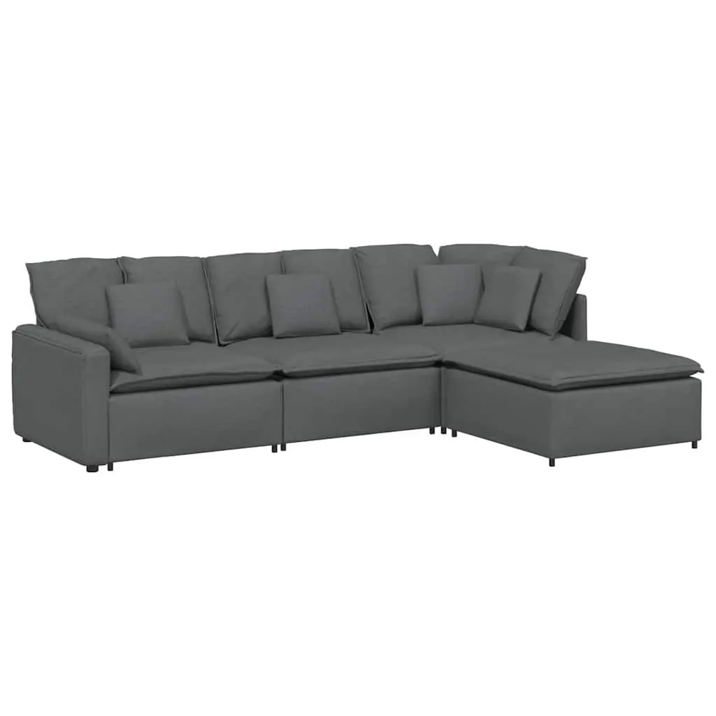 Modular Sectional Sofa with Footstool in Grey