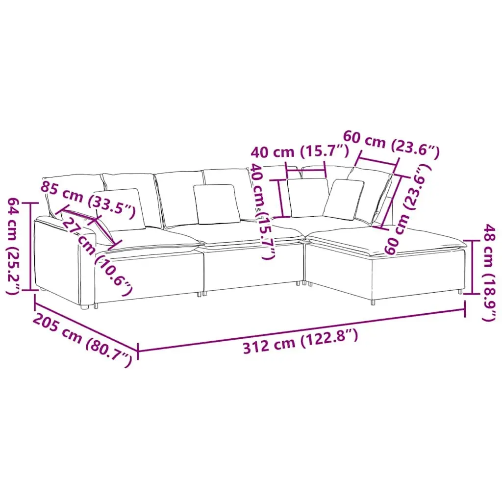 Modular Sectional Sofa with Footstool in Grey