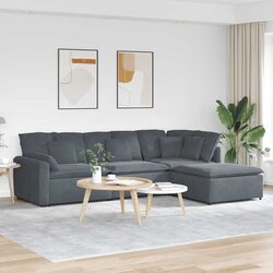 Sturdy Modular Sectional Sofa with Footstool – Grey Velvet