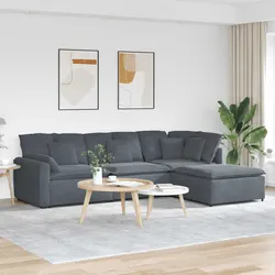Sturdy Modular Sectional Sofa with Footstool – Grey Velvet