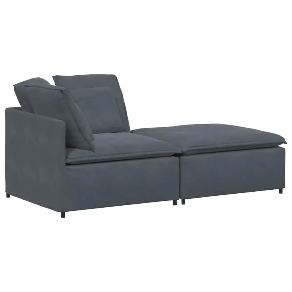 Modular Sofa Sectional Velvet Grey with Footstool Cushions