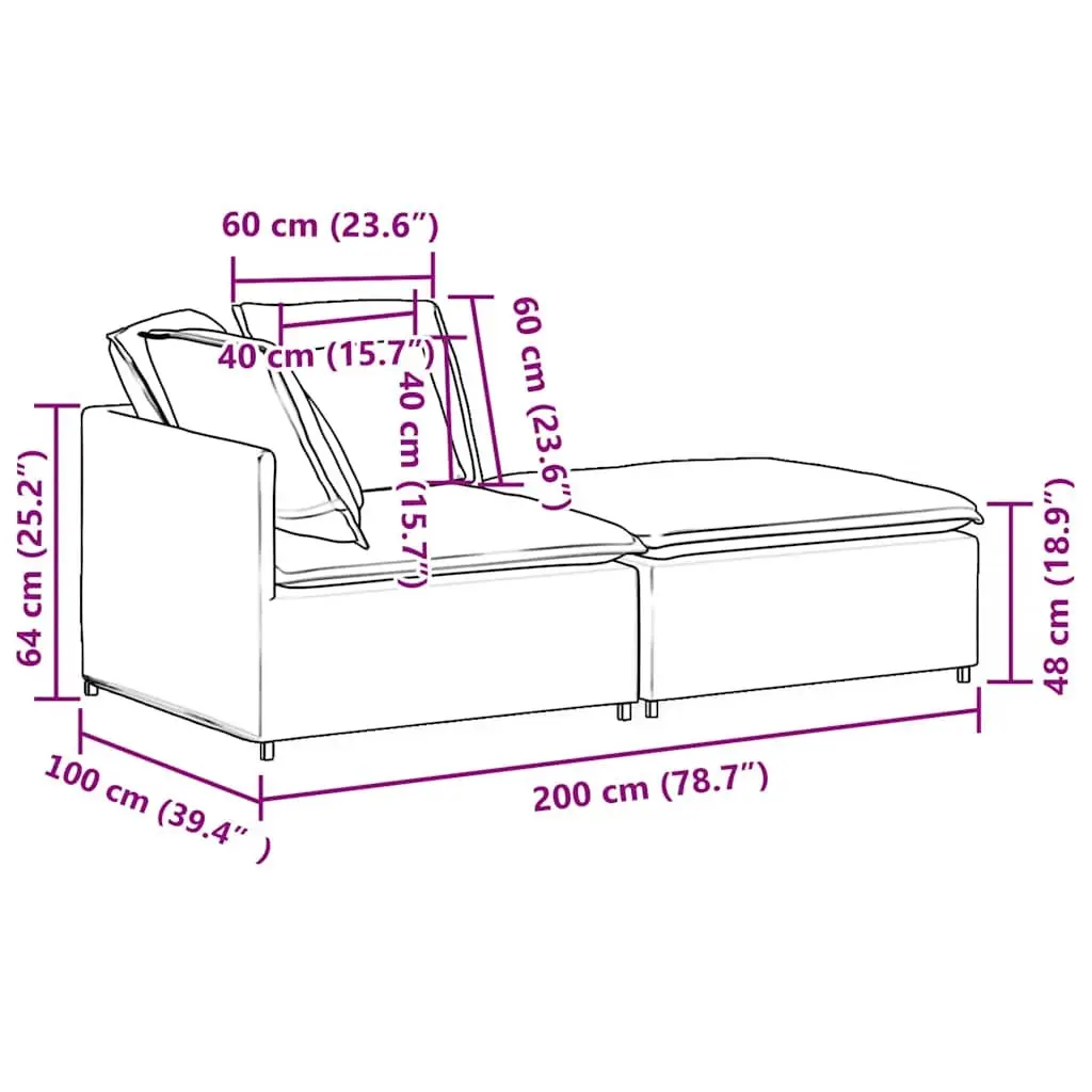 Modular Sofa Sectional Velvet Grey with Footstool Cushions