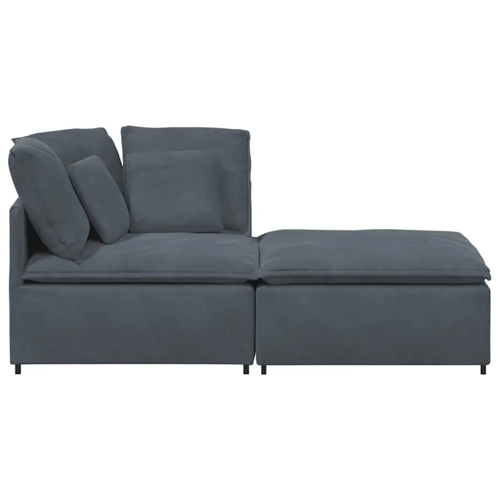 Modular Sofa Sectional Velvet Grey with Footstool Cushions
