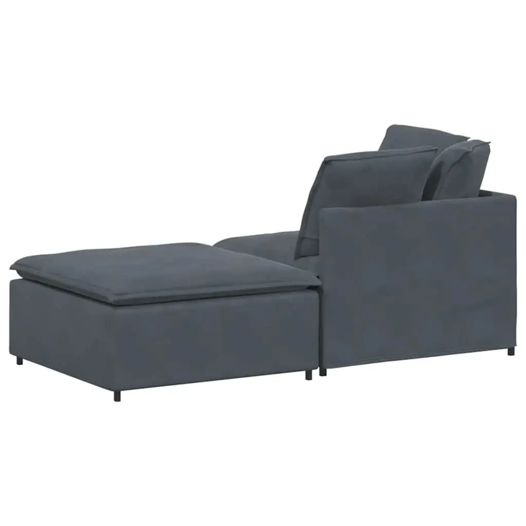 Modular Sofa Sectional Velvet Grey with Footstool Cushions