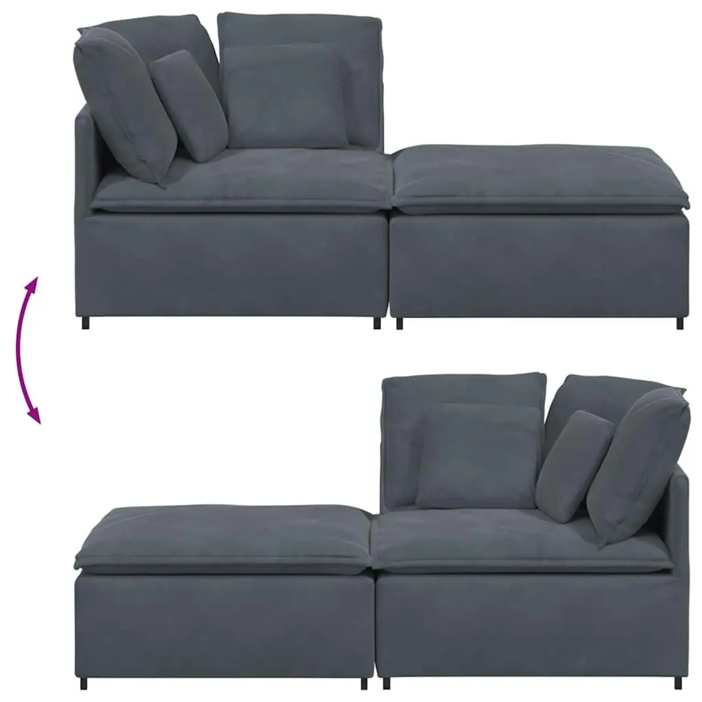 Modular Sofa Sectional Velvet Grey with Footstool Cushions