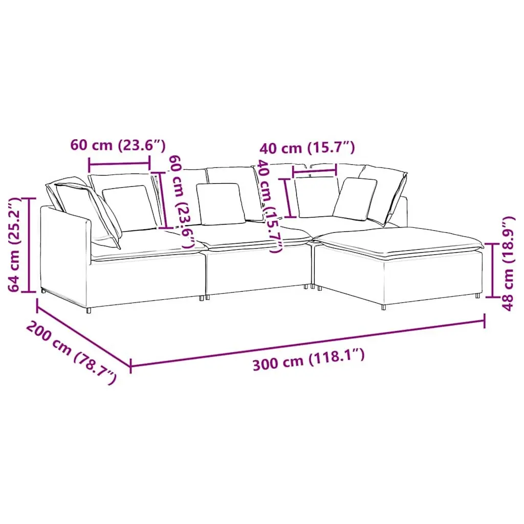 Modular Sofa Velvet Grey Four Sections with Footstool